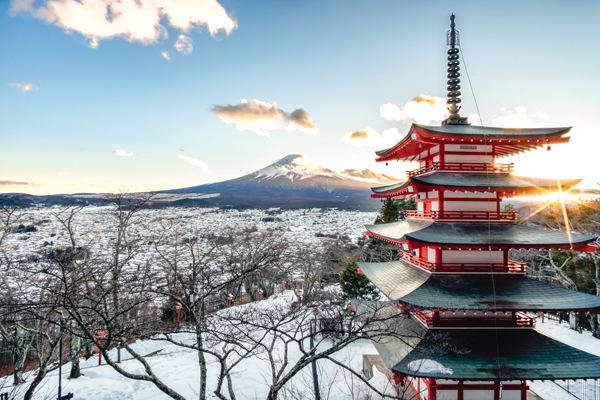 日本富士山清水寺雪景